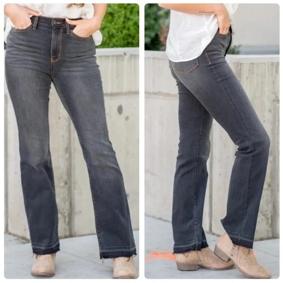 Womens Judy Blue High Waisted Slim Bootcut  Raw Hem Jeans - Picture 2 of 9